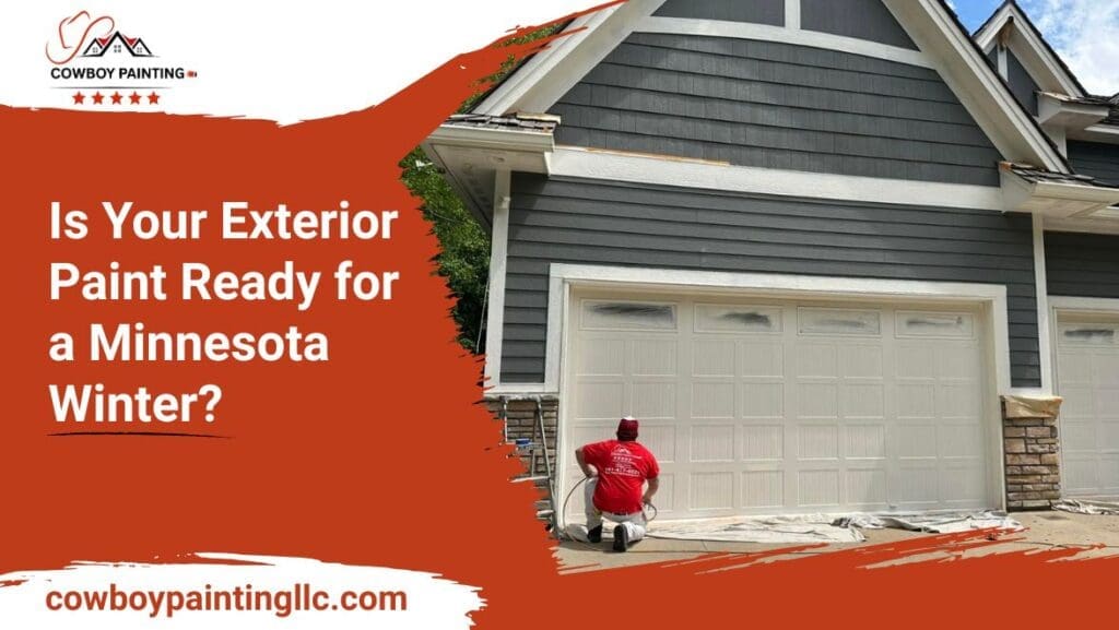 Painter inspecting exterior paint near a garage door in Minnesota